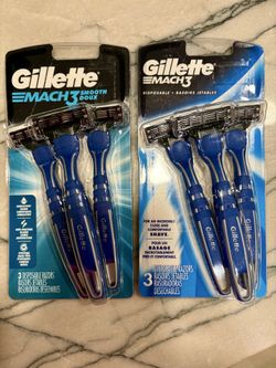 Brand new sealed packs of Gillette Mach3 disposable razors.