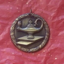 Bronze Award Medallion Aladdin Genie Oil Lamp Of Knowledge Books Collectible 