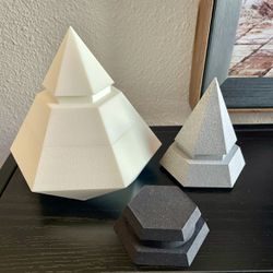 Set of 3 prototype pyramids 3D-Printed box vase candle holder
