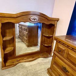 Dresser And Mirror With Shelves 