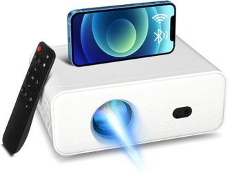 Mini Projector with Wifi and Bluetooth, Portable Projector with Auto Keystone and Focus 720P Native Resolition Movie Projector Compatible with with La