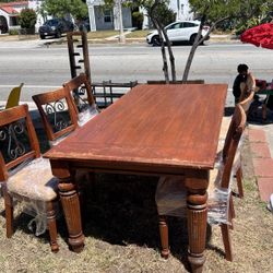 Antique Yellow Dining Table 4 Chairs 