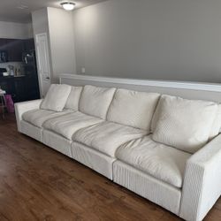 Modern Cream Corduroy Sofa – Deep Seat, Super Comfortable