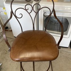 Wrought Iron “32 (Taller Sized) Bar stools with leather seats.