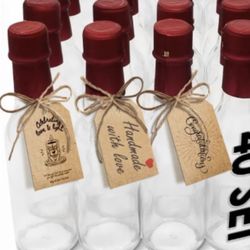 Hot Sauce Bottles with Lids RED, Glass Woozy Bottles with Dripper Inserts and Shrink Capsules Wine Bottle for Homemade Sauces Oils Vanilla Extracts Dr