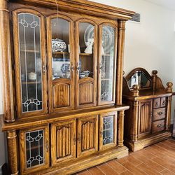 Vintage Table, China Cabinet And Bar Set