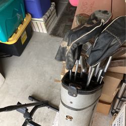 Old Golf Clubs  Right And Left  Hand And Exercise Bike