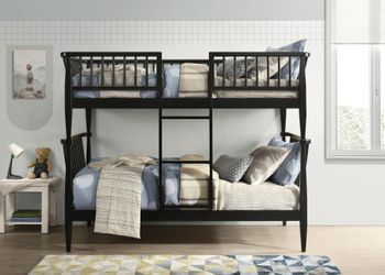 Windsor Twin Over Twin Wood Bunk Bed with Ladder Black Bunkbed Litera