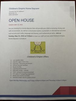 OPEN HOUSE Children’s Empire Home Daycare