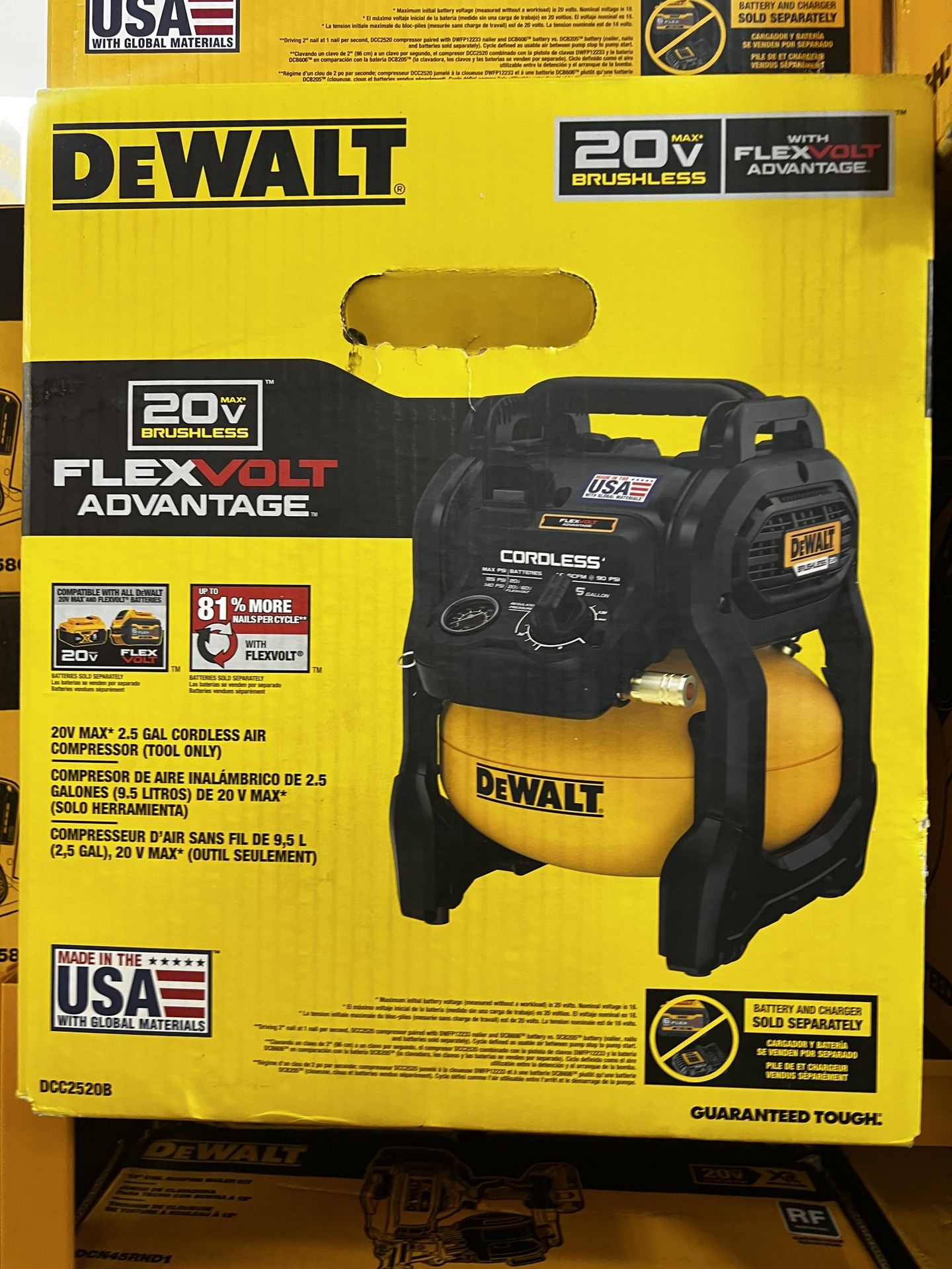 Dewalt 20v Max Flex Volt 2.5 Gal Cordless Air Compressor Tool Only
