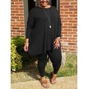 Plus size two-piece pants set- Black