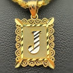 Jewelry 10k solid yellow two tone gold Letter J Pendant charm