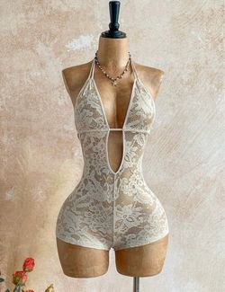 White Lace Halter Bodysuit