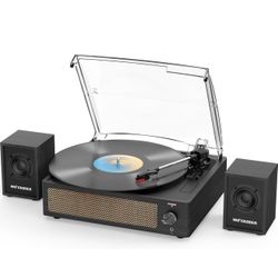 Record Player with Passive Bookshelf Speakers Belt-Drive Vintage Turntable for Vinyl Records External Dual Stereo Speakers LP Players 3 Speed Wireless