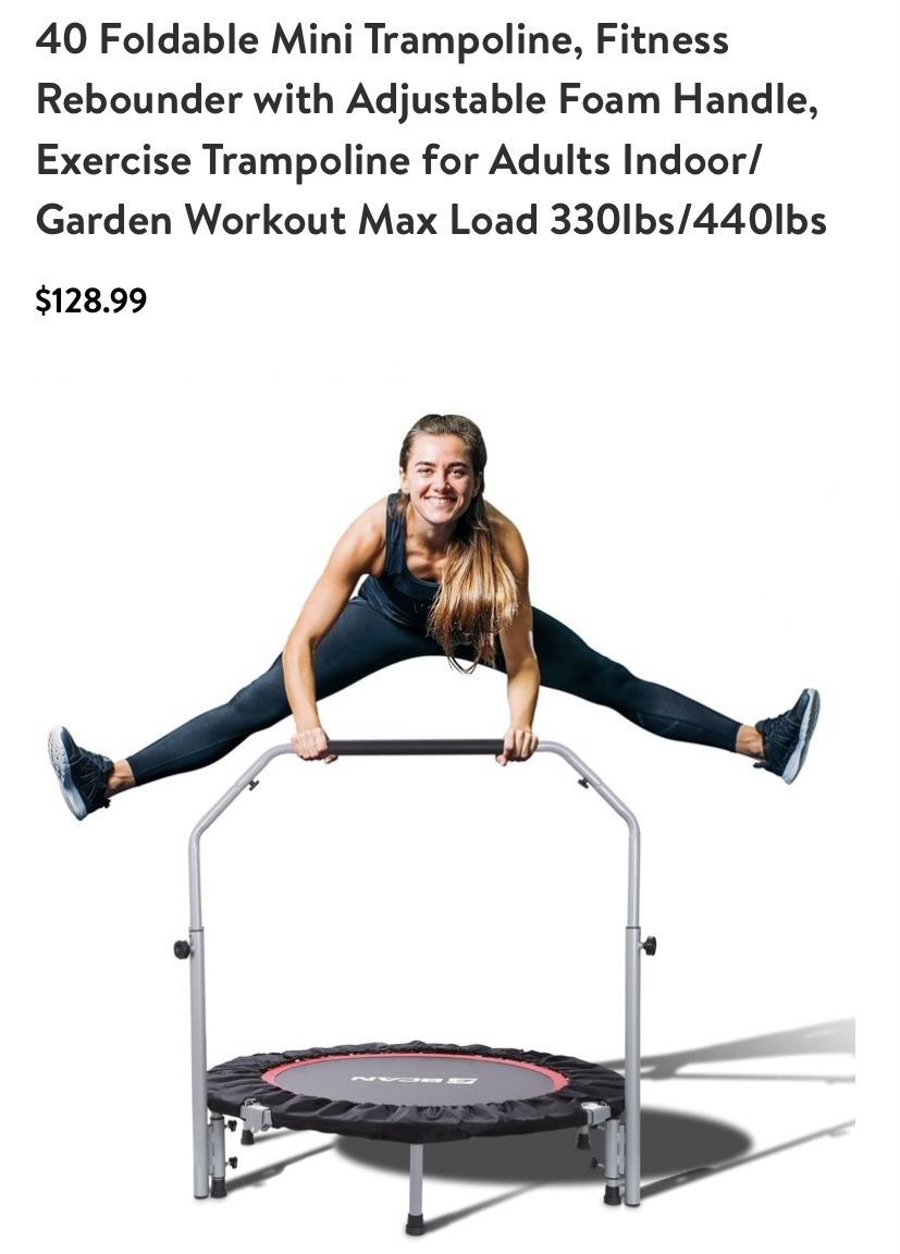 BCAN 40" Foldable Mini Trampoline, Fitness Rebounder with Adjustable Foam Handle, Exercise Trampoline for Adults Indoor/Garden Workout Max Load 330lbs