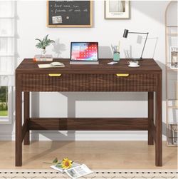 Walnut Brown 2 Drawers Fluted Desk