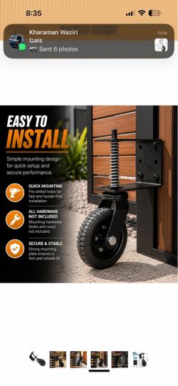 Stark USA 8-Inch Universal Flat-Free Gate Wheel, Spring-Loaded 360° Swivel Gate Caster, Heavy-Duty Fence Support Wheel for Wood, Vinyl & Chain Link Ga