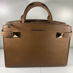 MICHAEL KORS KARLA TOP ZIP SATCHEL MEDIUM SAFFIANO LEATHER BAG BROWN