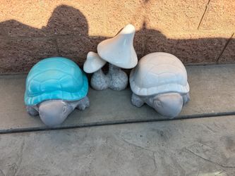 Garden Turtle and Mushroom Statues