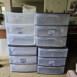 4- 3 Drawer Plastic Bins, Sold All Together, Not Separately