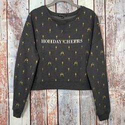 Fifth Sun Holiday cheers Cropped Sweater Sweatshirt Long Sleeve t tee shirt top women xs extra small