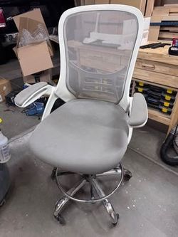 White and Grey Mesh Drafting Chair