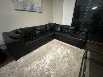 Natuzzi Black Leather L-Shaped Sectional Sofa