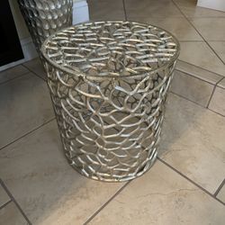 Dolonm Modern Cylindrical Accent End Tables with Unique Abstract Mesh Design, Nickel Finish, Lightweight Aluminum Frame, No Assembly Required