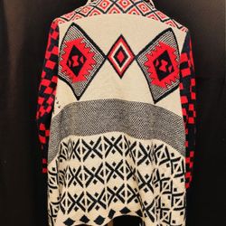 Vintage Tribal Pattern Knit Open Cardigan Sz S