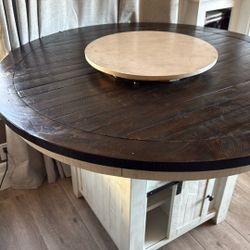 Farmhouse Dining Table Round 54” Counter Height Or Regular Height Seats 6