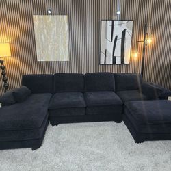 Modern U Shape Sectional Sofa Cloud Couch, Upholstery Chenille Fabric Modular Couch Charcoal Color