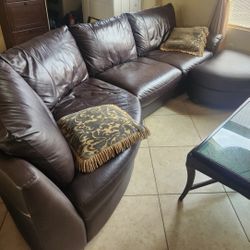 Brown Leather couch With Ottoman 