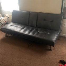 Faux Leather Black Foldable Futon (No Pillows)