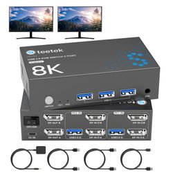 Hearvo 8K@60Hz KVM Switch 2 Monitors 2 Computers DisplayPort, USB3.0 KVM Switches, 4K@120Hz Dual Monitor For 1 Set Of Keyboard Mouse Printer And U Dis