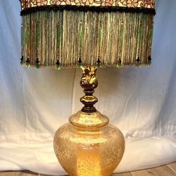 Vintage Antique Ebroidered Beaded Multi Panel Table Lamp