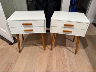 Mid Century End Tables / Nightstands - White & Wood