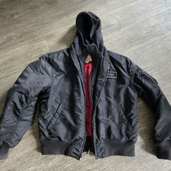 ALPHA INDUSTRIES  BOMBER JACKET MENS XL X LARGE MA 1 D TEC WITH ZIP HOODIE ALPHA FLIGHT  AUTHENTIC ORIGINAL BLACK COLOR DIXXON VANS FILSON CARHART LA