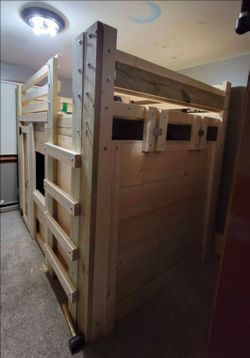 Custom Queen-Size Wood "Bed Fort" Loft Bed - Built-In Movie Theater & Den!