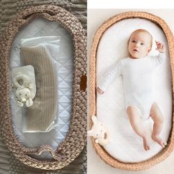 New D'OR BABY Handmade Baby Boho Changing Pad Basket Set 30” x 16” x 5”