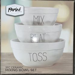 Brand New Parini 3pc Ceramic Mixing Bowl Set
