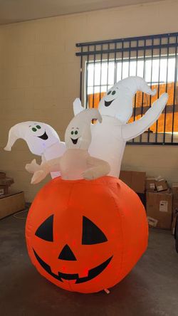 Halloween Inflatable Decor, Ghost Pumpkin Blow Up Yard Decoration with Easy Setup, for Outdoor Garden Lawn Party