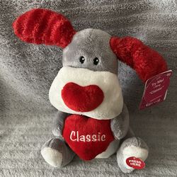 Valentine Animated Musical Gray Dog Plush Sings Classic Dances Ears Flapping Dog