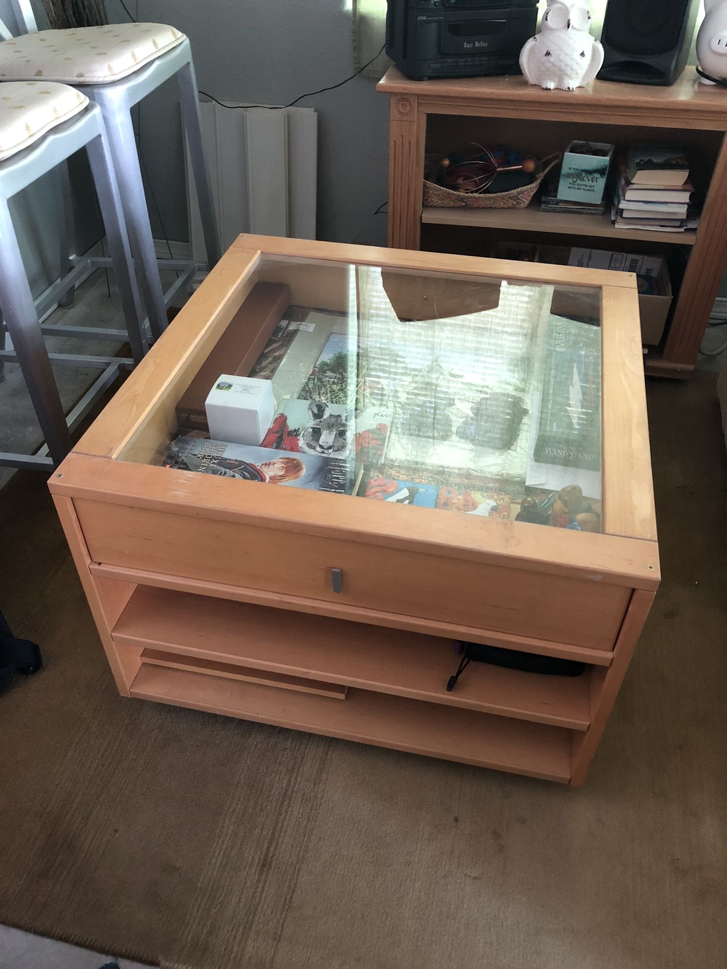 Glass Top Wooden Coffee Table