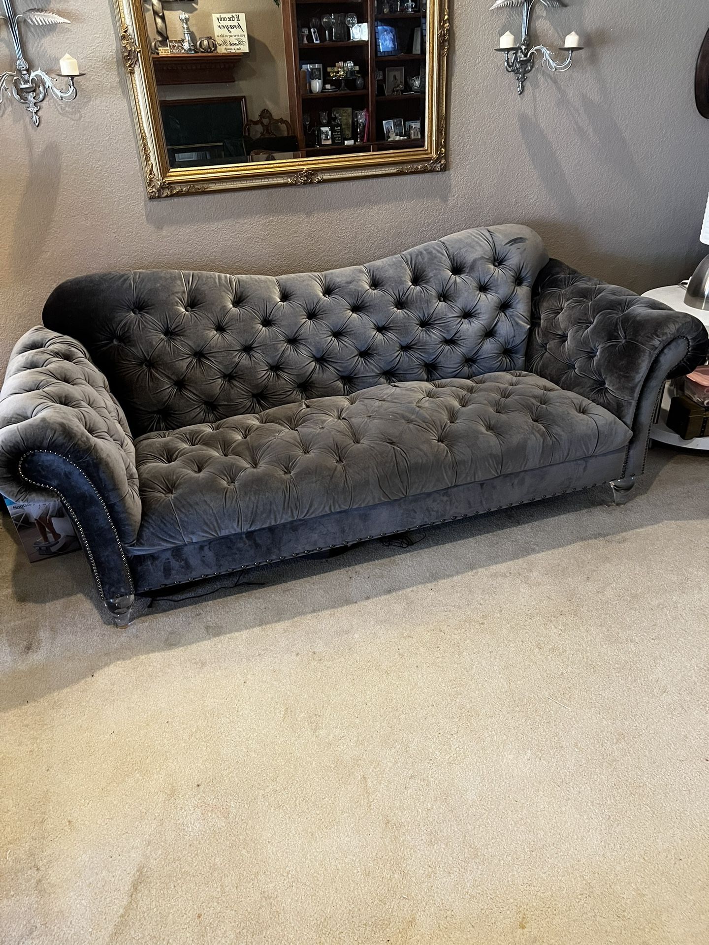 Couch Grey Tufted Modern