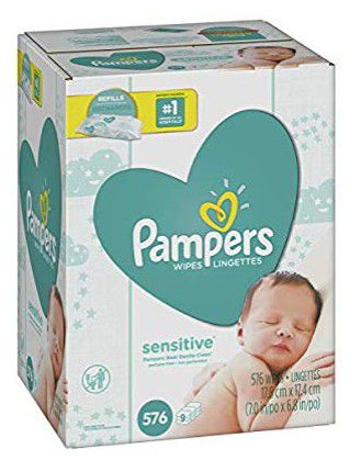 Pampers Sensitive Water-Based Baby Diaper Wipes, 9 Refill Packs for Dispenser Tub