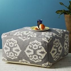 West Elm Andalusia Dhurrie Pour Cover Ottoman 24”x24”x 13” New 
