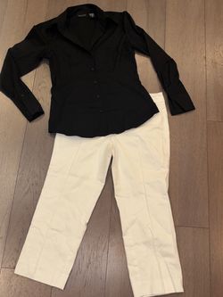 Black Button-Up Shirt and White Pants Set