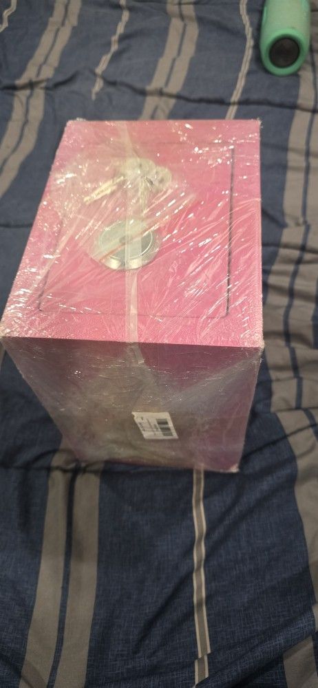 Luwint Small Steel Safe Lock Box with Key, General Home Use, 9.5 x 9 x 6.5 in (Pink)