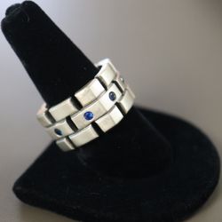 Sterling Silver Geometric Grid Band Ring Size 10.25