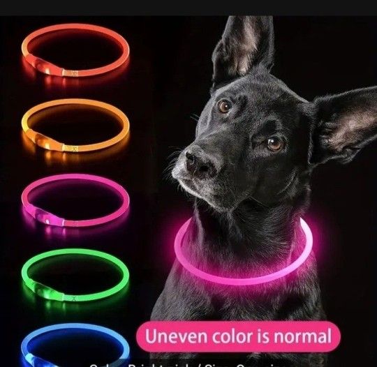 Rechargeable Color LED Dog Collar. Adjustable For Any Size. Cutable For Small To Large Dogs